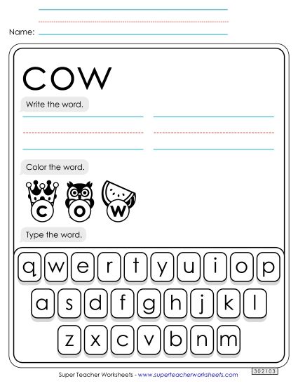Write, Color, Type: Cow Write, Color, Type: Cow