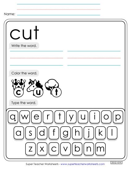 Write, Color, Type: Cut (Printable PDF Worksheet)