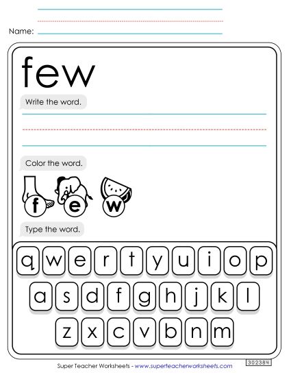 Write, Color, Type: Few (Printable PDF Worksheet)