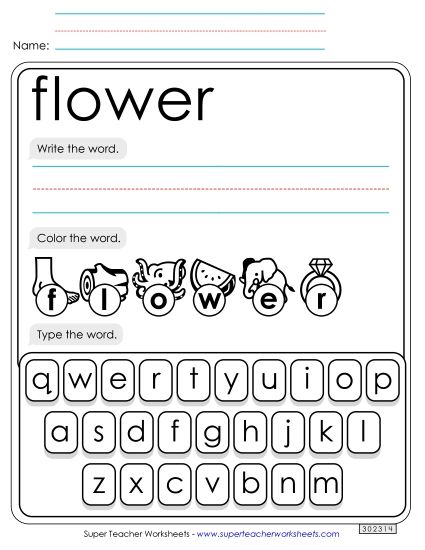 Write, Color, Type: Flower (Printable PDF Worksheet)