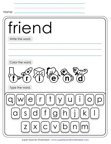 Write, Color, Type: Friend (Printable PDF Worksheet)