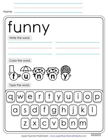 Write, Color, Type: Funny (Printable PDF Worksheet)
