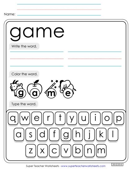 Write, Color, Type: Game (Printable PDF Worksheet)