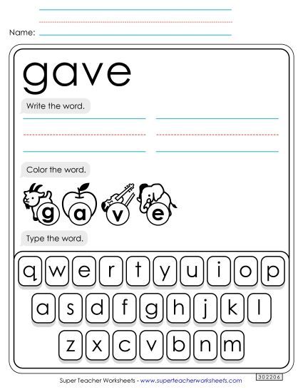 Write, Color, Type: Gave (Printable PDF Worksheet)