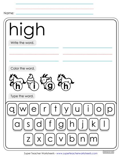 Write, Color, Type: High (Printable PDF Worksheet)