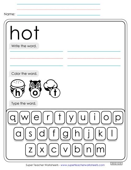 Write, Color, Type: Hot (Printable PDF Worksheet)