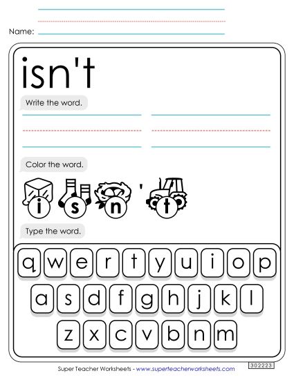Write, Color, Type: Isn't (Printable PDF Worksheet)