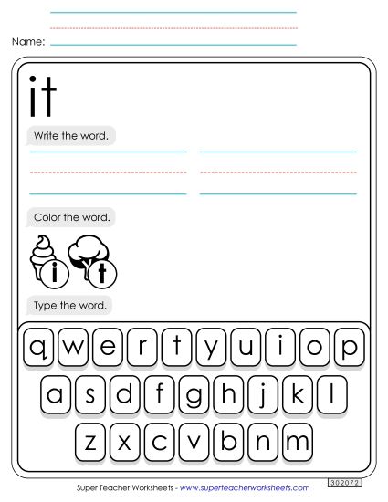 Write, Color, Type: It (Printable PDF Worksheet)