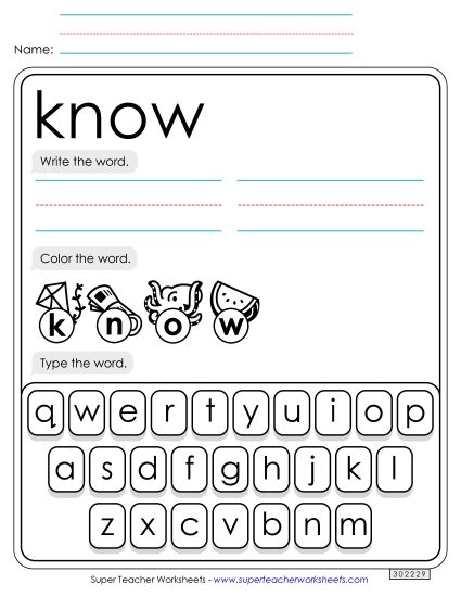 Write, Color, Type: Know (Printable PDF Worksheet)