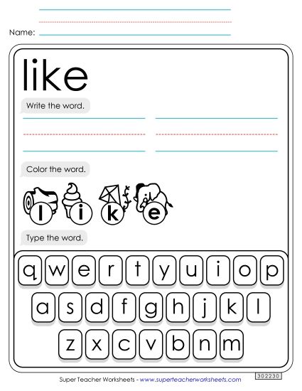 Write, Color, Type: Like (Printable PDF Worksheet)