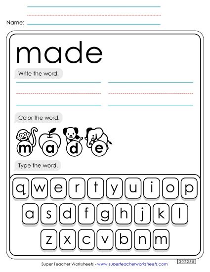 Write, Color, Type: Made (Printable PDF Worksheet)