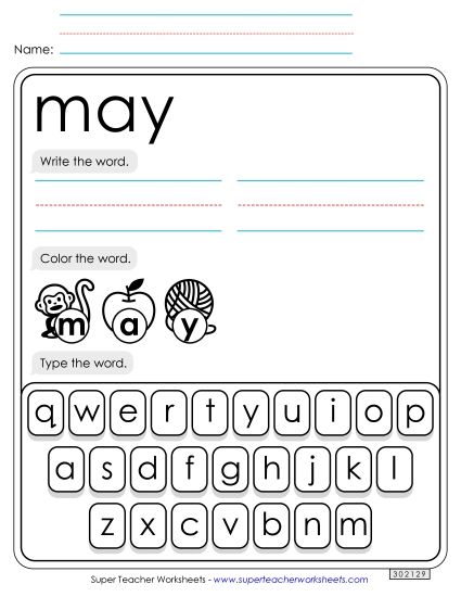 Write, Color, Type: May (Printable PDF Worksheet)