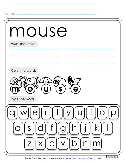 Write, Color, Type: Mouse (Printable PDF Worksheet)