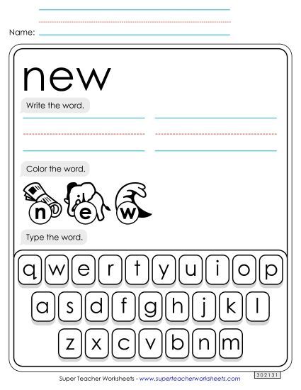 Write, Color, Type: New (Printable PDF Worksheet)