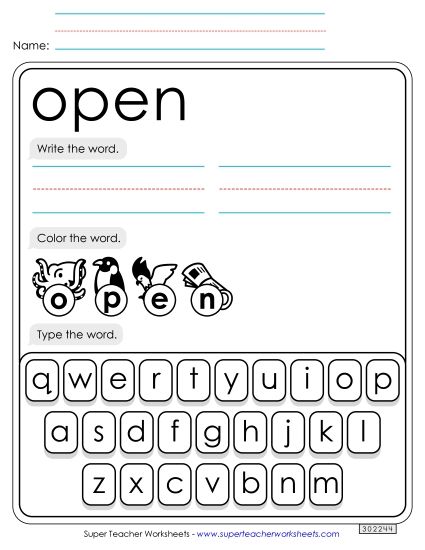 Write, Color, Type: Open (Printable PDF Worksheet)