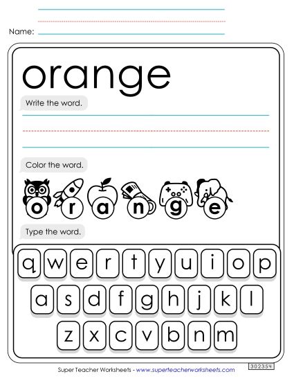 Write, Color, Type: Orange (Printable PDF Worksheet)