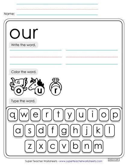 Write, Color, Type: Our (Printable PDF Worksheet)