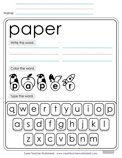 Write, Color, Type: Paper (Printable PDF Worksheet)