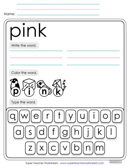 Write, Color, Type: Pink (Printable PDF Worksheet)