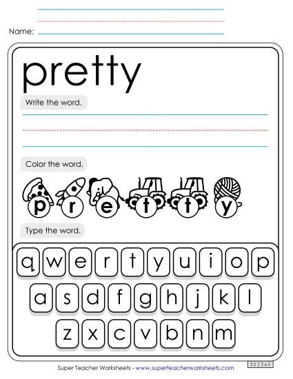 Write, Color, Type: Pretty (Printable PDF Worksheet)