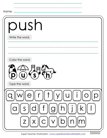 Write, Color, Type: Push (Printable PDF Worksheet)