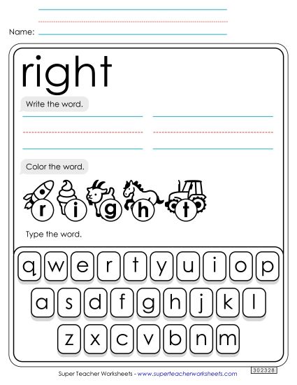 Write, Color, Type: Right (Printable PDF Worksheet)