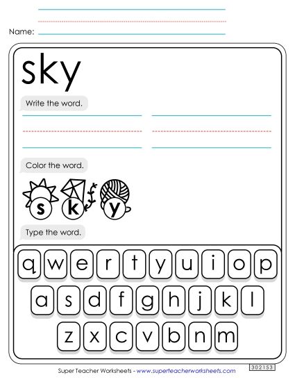Write, Color, Type: Sky (Printable PDF Worksheet)