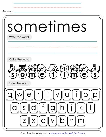 Write, Color, Type: Sometimes (Printable PDF Worksheet)