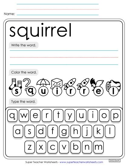 Write, Color, Type: Squirrel (Printable PDF Worksheet)