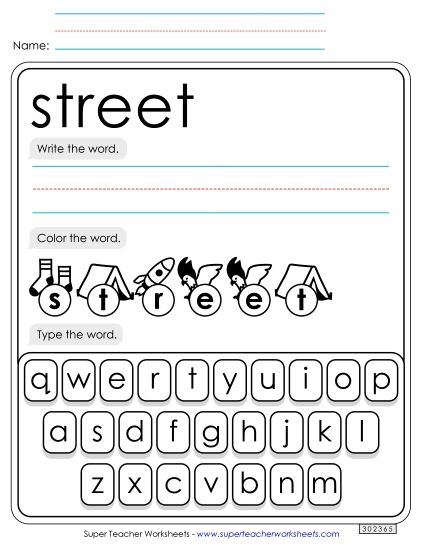 Write, Color, Type: Street (Printable PDF Worksheet)