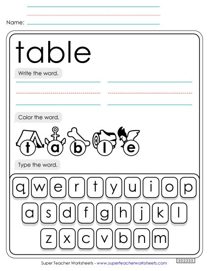 Write, Color, Type: Table (Printable PDF Worksheet)