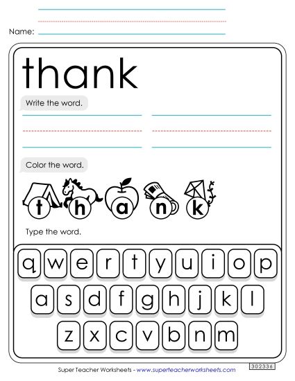 Write, Color, Type: Thank (Printable PDF Worksheet)