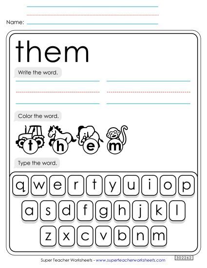 Write, Color, Type: Them (Printable PDF Worksheet)