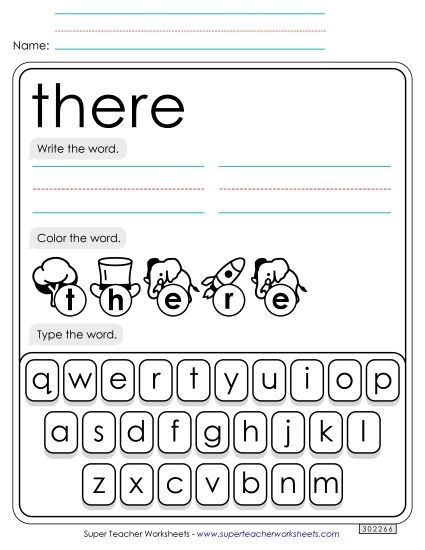 Write, Color, Type: There (Printable PDF Worksheet)