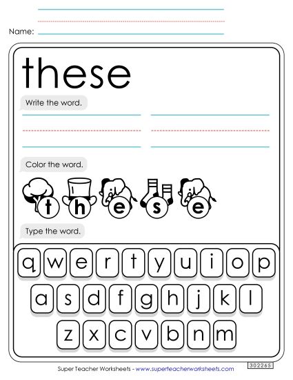 Write, Color, Type: These (Printable PDF Worksheet)