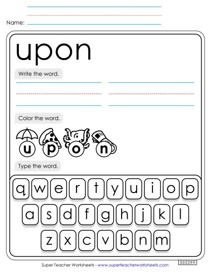 Write, Color, Type: Upon (Printable PDF Worksheet)