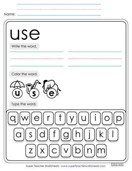 Write, Color, Type: Use (Printable PDF Worksheet)