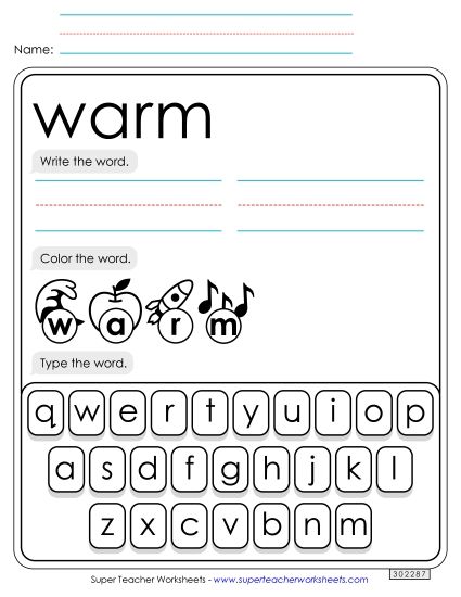 Write, Color, Type: Warm (Printable PDF Worksheet)