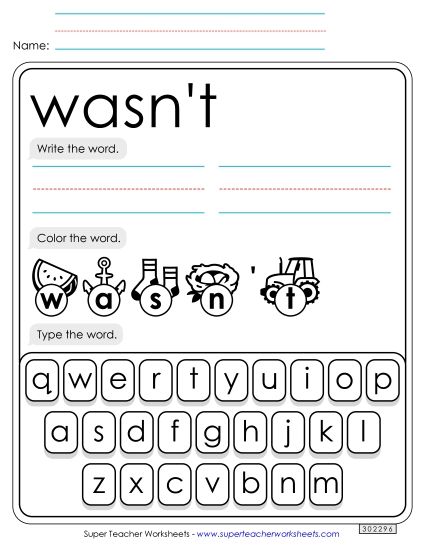 Write, Color, Type: Wasnt (Printable PDF Worksheet)