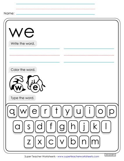 Write, Color, Type: We (Printable PDF Worksheet)
