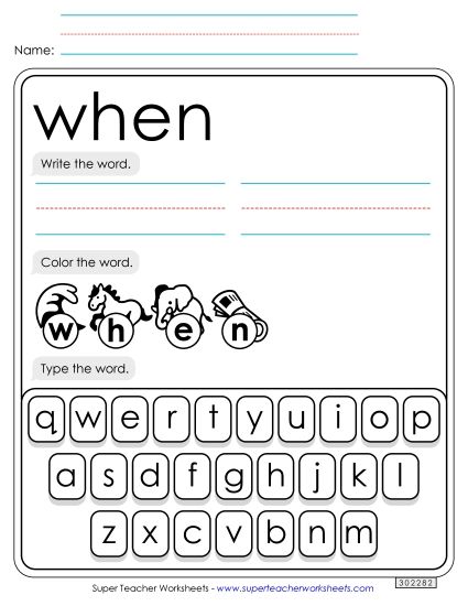 Write, Color, Type: When (Printable PDF Worksheet)