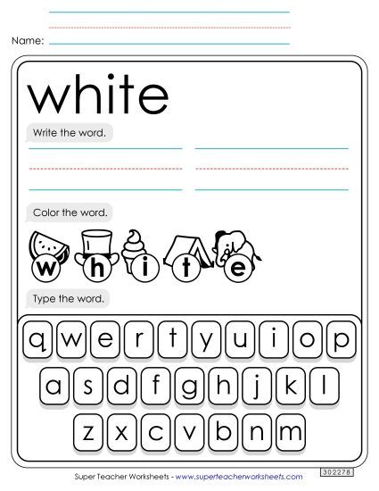 Write, Color, Type: White (Printable PDF Worksheet)