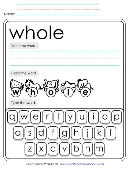 Write, Color, Type: Whole (Printable PDF Worksheet)