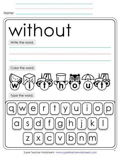 Write, Color, Type: Without (Printable PDF Worksheet)