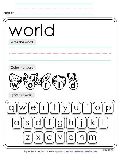 Write, Color, Type: World (Printable PDF Worksheet)