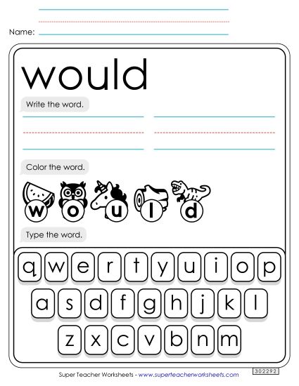 Write, Color, Type: Would (Printable PDF Worksheet)