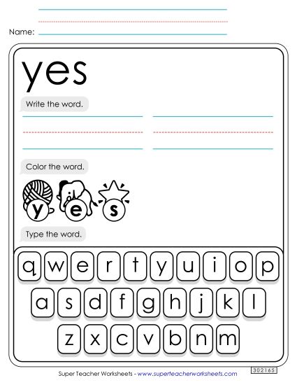 Write, Color, Type: Yes (Printable PDF Worksheet)