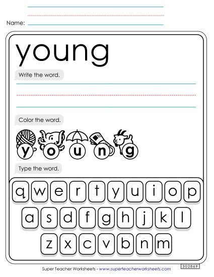 Write, Color, Type: Young (Printable PDF Worksheet)
