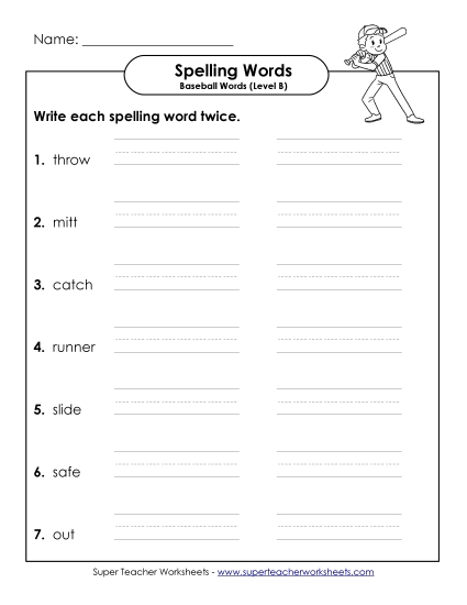 Flashcards - Write It Twice (B-Baseball) 