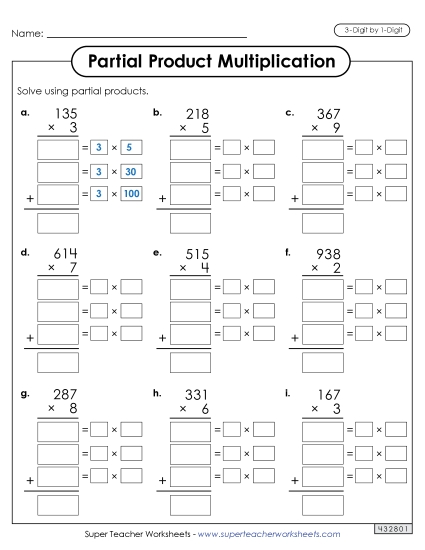3-Digit by 1-Digit - Write Out the Factors (Partial Products: 3-Digit by 1-Digit)